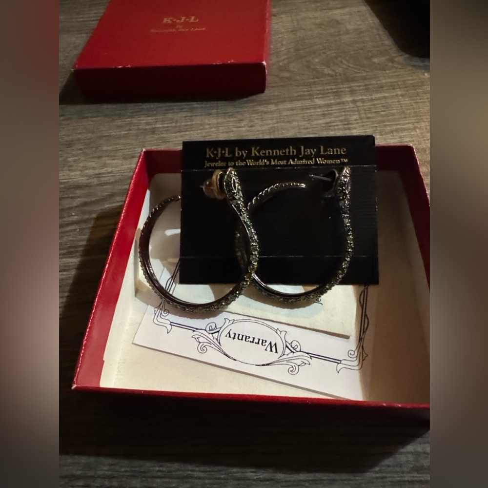 Kenneth Jay Lane Sparkling Silver Hoop Earrings